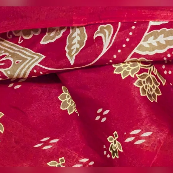 Vintage XL Fabric Panel 180" x 40" SARI Wearable Sewing Gold Scarlet - Picture 4 of 6